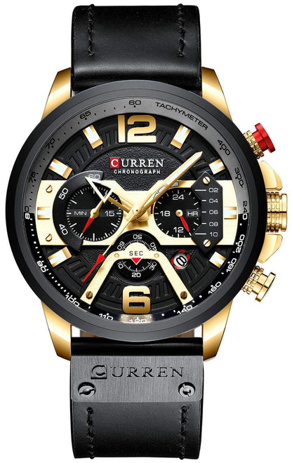 HOTFANMIS Mens Luxury Watches Business Chronograph Dress Waterproof Leather Strap Analog Quartz Wrist Watch