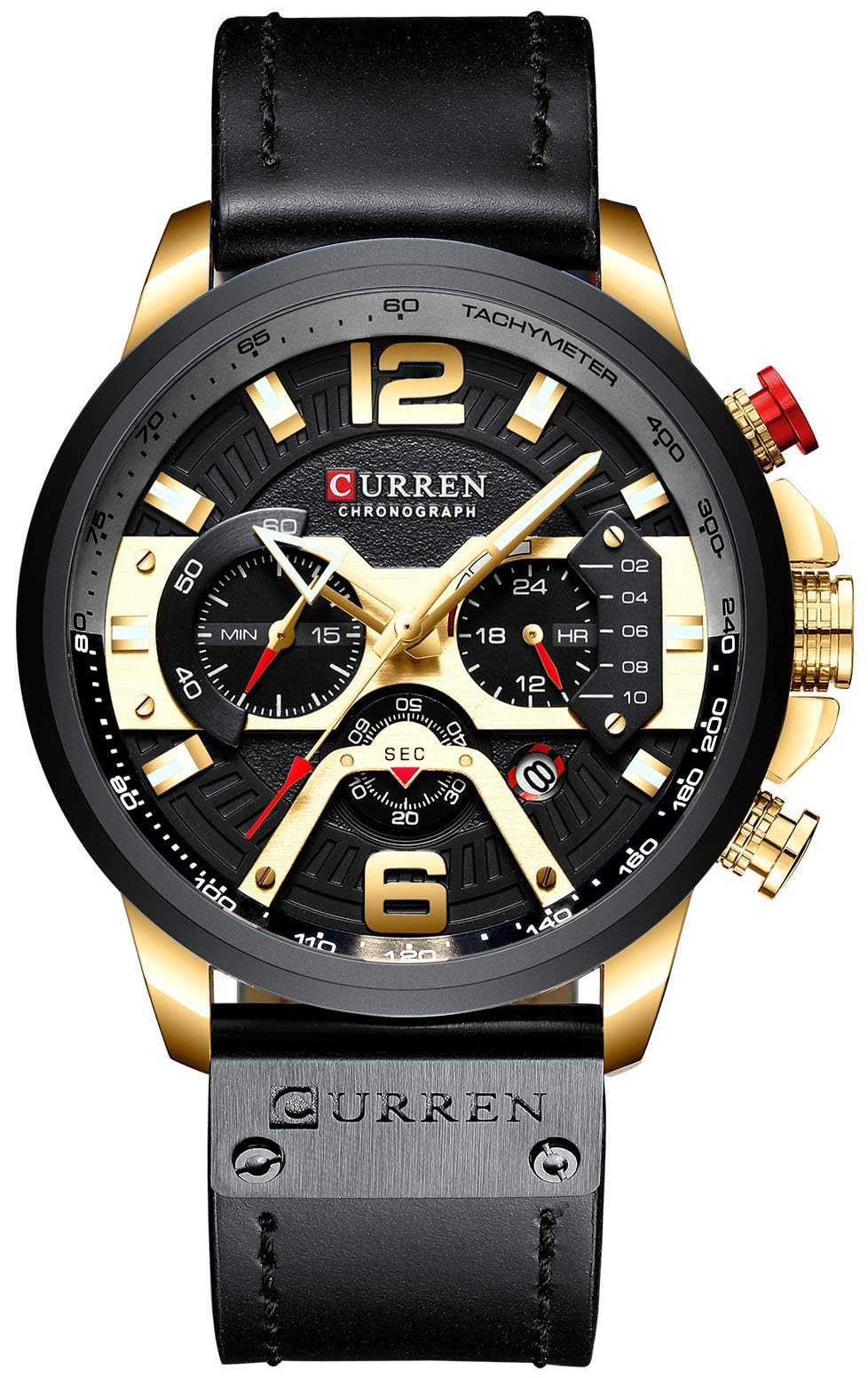 HOTFANMIS Mens Luxury Watches Business Chronograph Dress Waterproof Leather Strap Analog Quartz Wrist Watch