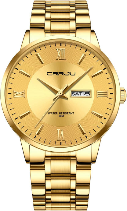 HOTCRRJU Men's Fashion Luxury Stainless Steel Watches for Men Business Auto Date Chronograph Analog Quartz Wristwatches
