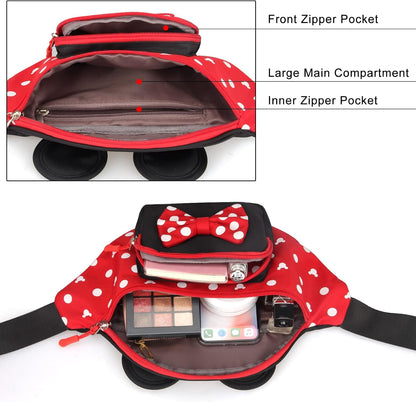 HOTCute Fanny Pack for Travel Best Fanny Pack Women Waist Pack Teen Girls Mini Mouse Belt Bag Cartoon Fanny Packs Hiking Bum Bags Outdoor Waist Bag with Mouse Ears Red