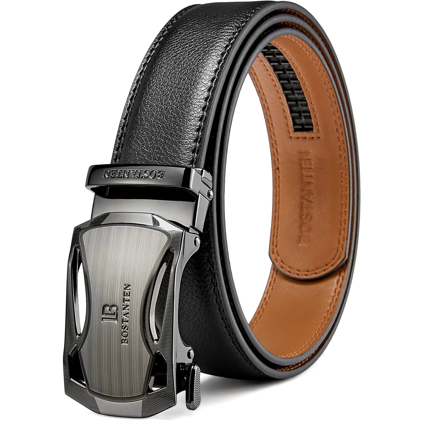 HOTBOSTANTEN Mens Belt Leather Ratchet Belt For Men Dress and Casual with Adjustable Buckle, Trim to Fit