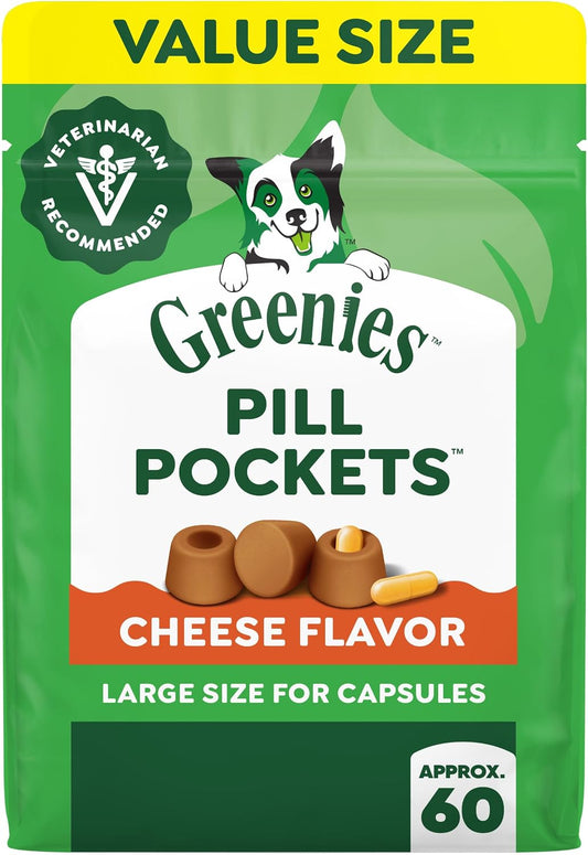 HOTGreenies Pill Pockets Large Size Dog Treats, Cheese Flavor, 15.8 oz | Vet-recommended, capsule size, low calorie, odor masking, stress- and mess-free medication experience