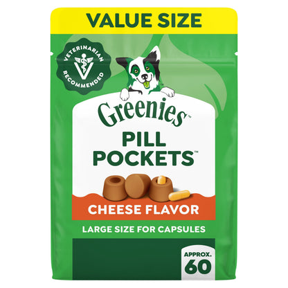HOTGreenies Pill Pockets Large Size Dog Treats, Cheese Flavor, 15.8 oz | Vet-recommended, capsule size, low calorie, odor masking, stress- and mess-free medication experience