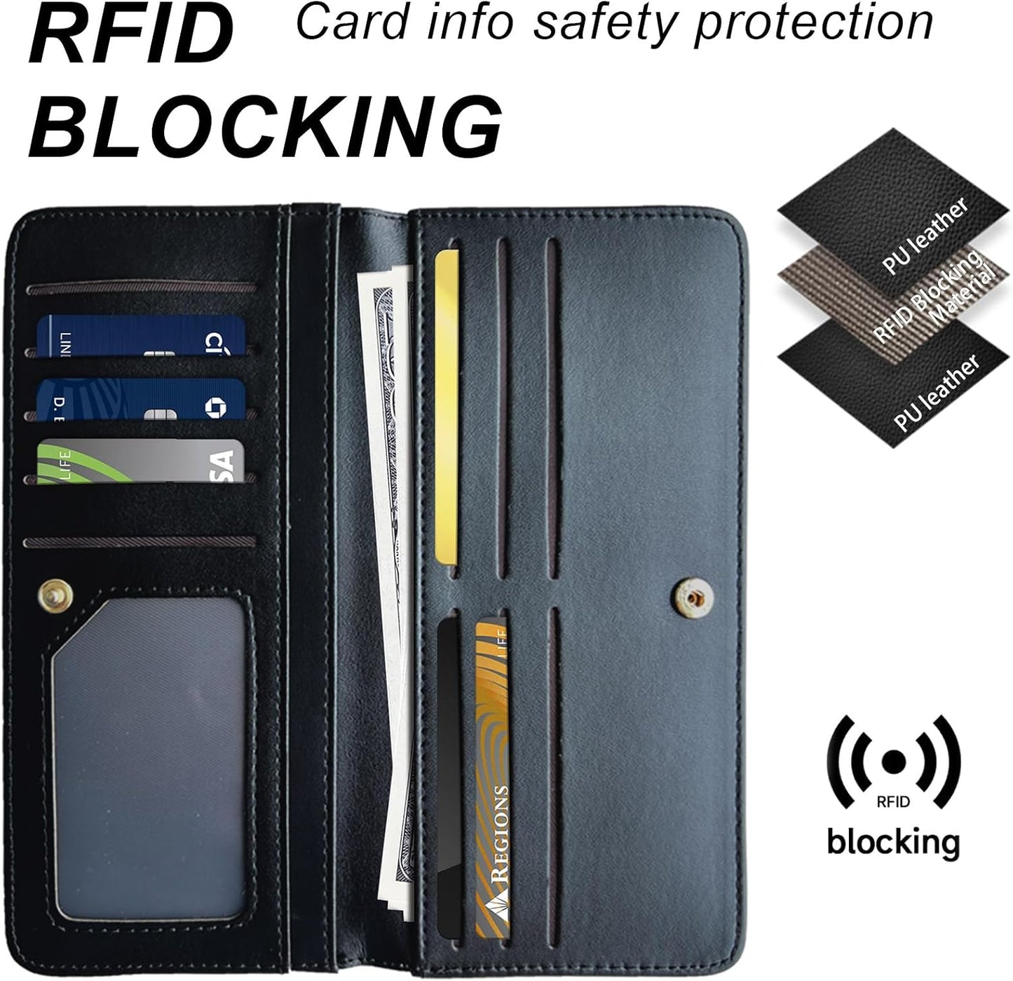 HOTSlim PU Leather Wallet for Women - RFID Blocking Thin Bifold Wallet, Compact Travel Wallet with Card Slots & ID Window, Stylish and Practical Womens Wallet for Everyday Use, Black Cat