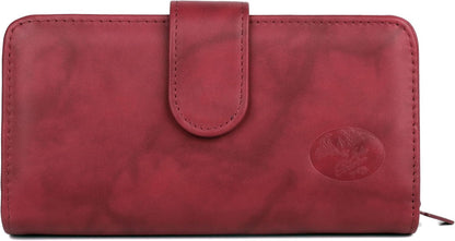 HOTJulia Buxton Heiress Women's RFID Blocking Checkbook Leather Wallet with Zipper, Multiple Card Slots & ID Window, Gift Idea, Red
