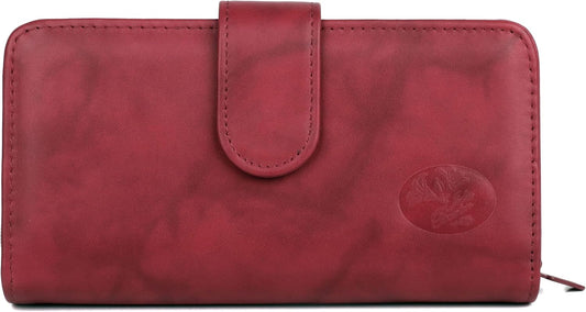 HOTJulia Buxton Heiress Women's RFID Blocking Checkbook Leather Wallet with Zipper, Multiple Card Slots & ID Window, Gift Idea, Red