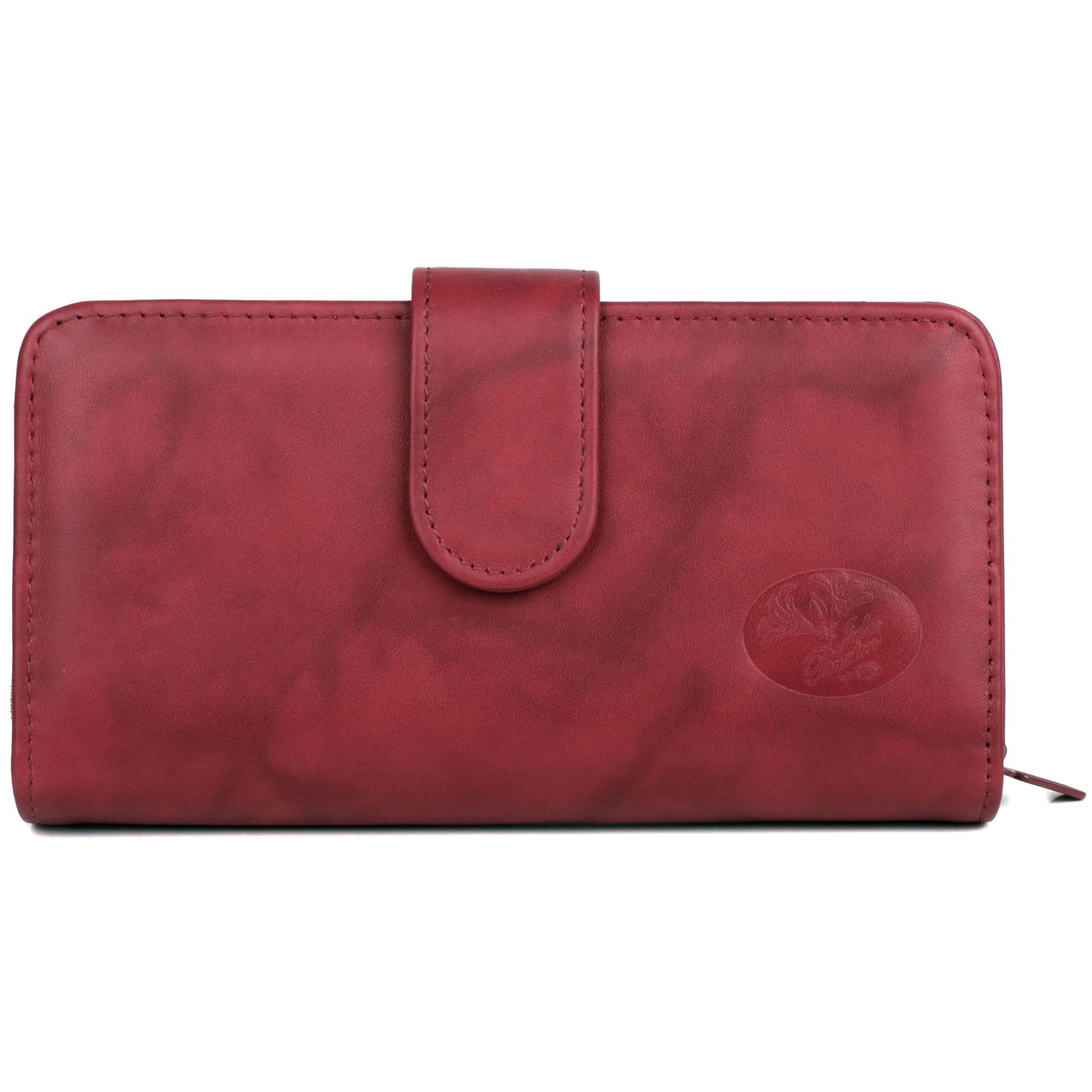 HOTJulia Buxton Heiress Women's RFID Blocking Checkbook Leather Wallet with Zipper, Multiple Card Slots & ID Window, Gift Idea, Red