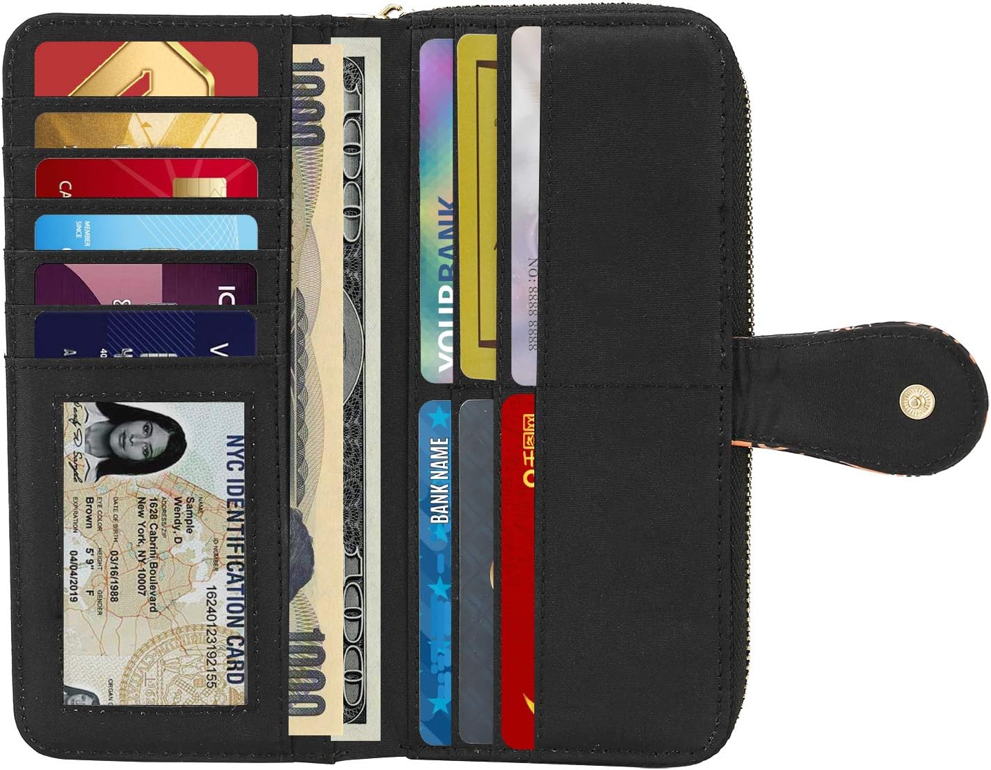 HOTWomen Wallet Card RFID For Womens Holder Blocking Credit Small Zipper Purse Pocket Bifold Slim Coin ID Ladies Wristlet Clutch Large Capacity Window Case Travel Zip Women's