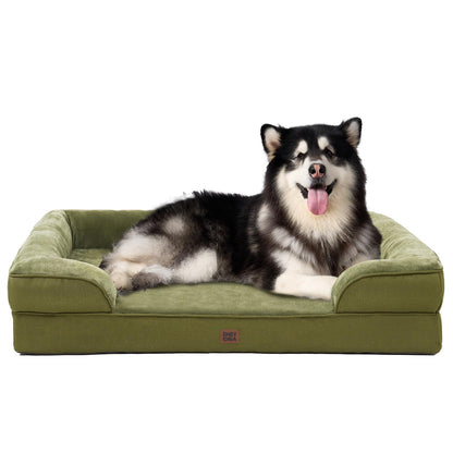 HOTEHEYCIGA Orthopedic Dog Beds for Extra Large Dogs 44x32Inch, Polyurethane Foam XL Pet Bed with Sides, Non-Slip and Egg-Crate Foam Big Dog Couch Bed with Washable Removable Cover, Grey