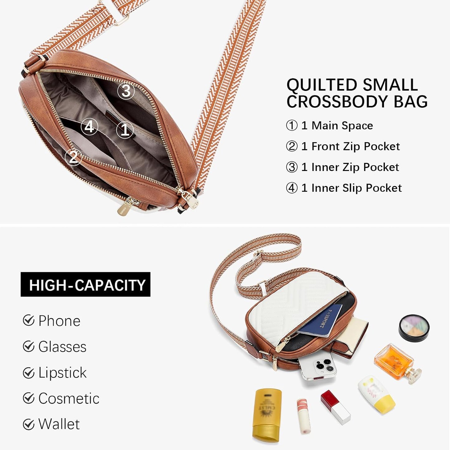 HOTBOSTANTEN Quilted Crossbody Bags for Women ＆ Small Wallet for Women Leather RFID Blocking Card Holder