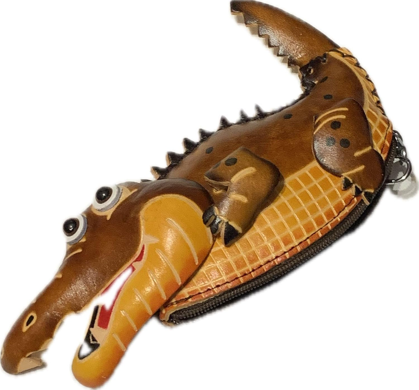 HOTHandmade Vintage Genuine Leather 3D Animal Alligator Coin Purse with Removable wrist strap (Brown)