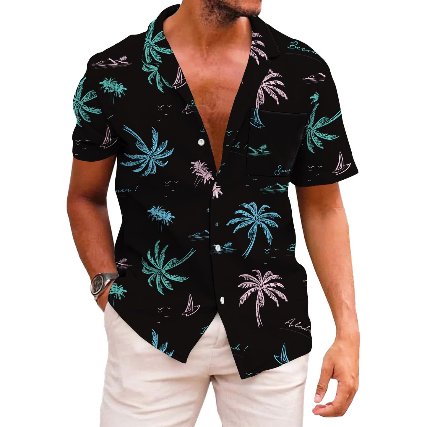 HOTKYKU Funky Hawaiian Shirt for Men Palm Beach Shirts Tropical Vacation Clothes