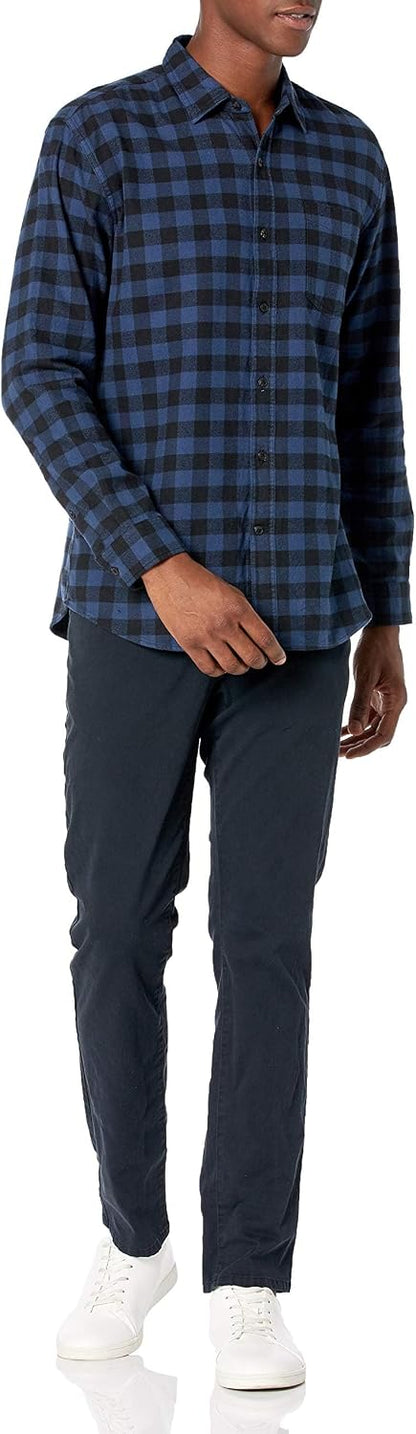 HOTAmazon Essentials Men's Regular Fit Long-Sleeve Flannel Shirt, Soft Brushed Cotton, Lightweight yet Warm