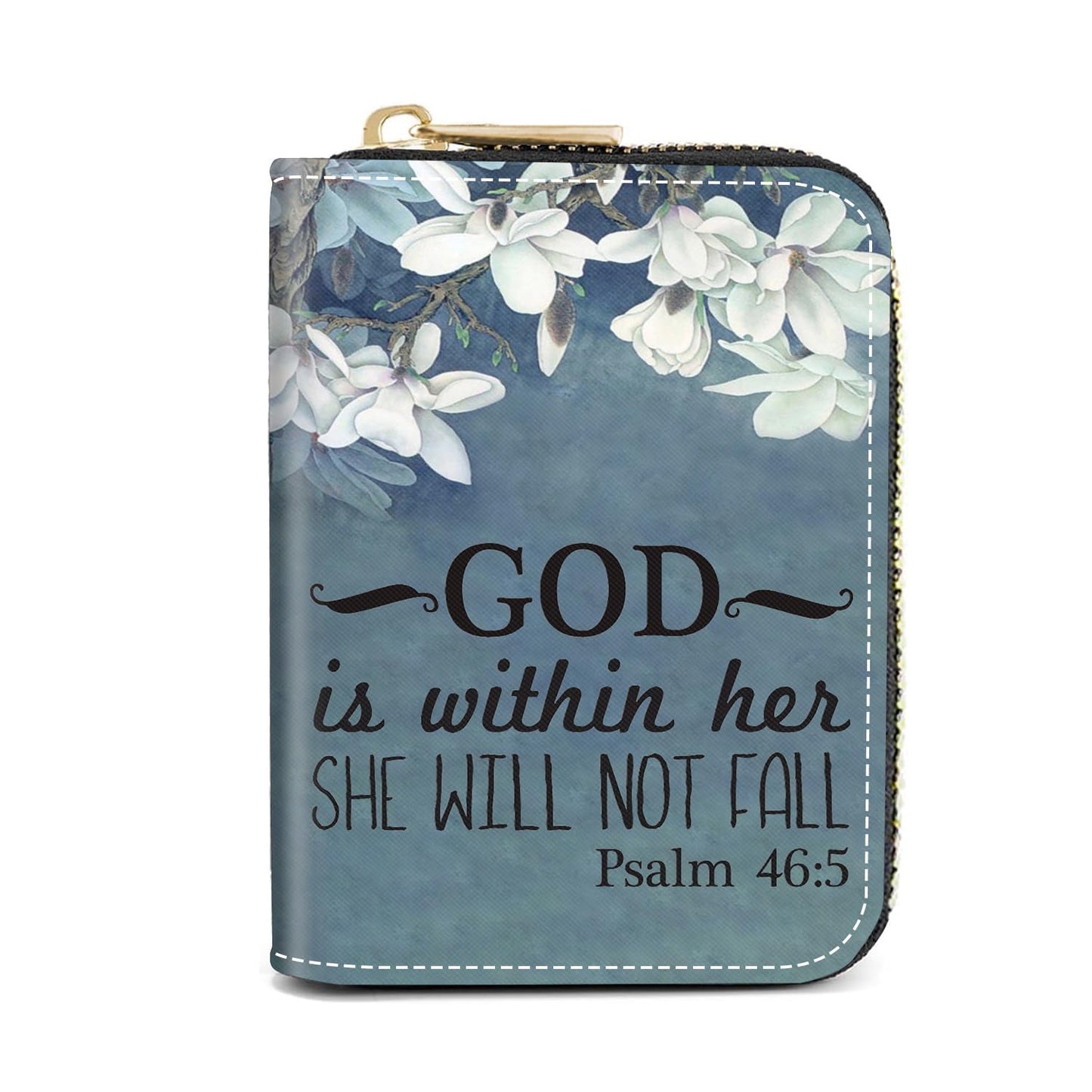 HOTCredit Card Holder Wallets for Women, Slim Leather Card Holder Wallet, Credit Card Wallet Organizer, Pocket Business Card Case with Zipper, Elephants and Flowers Under the Moon