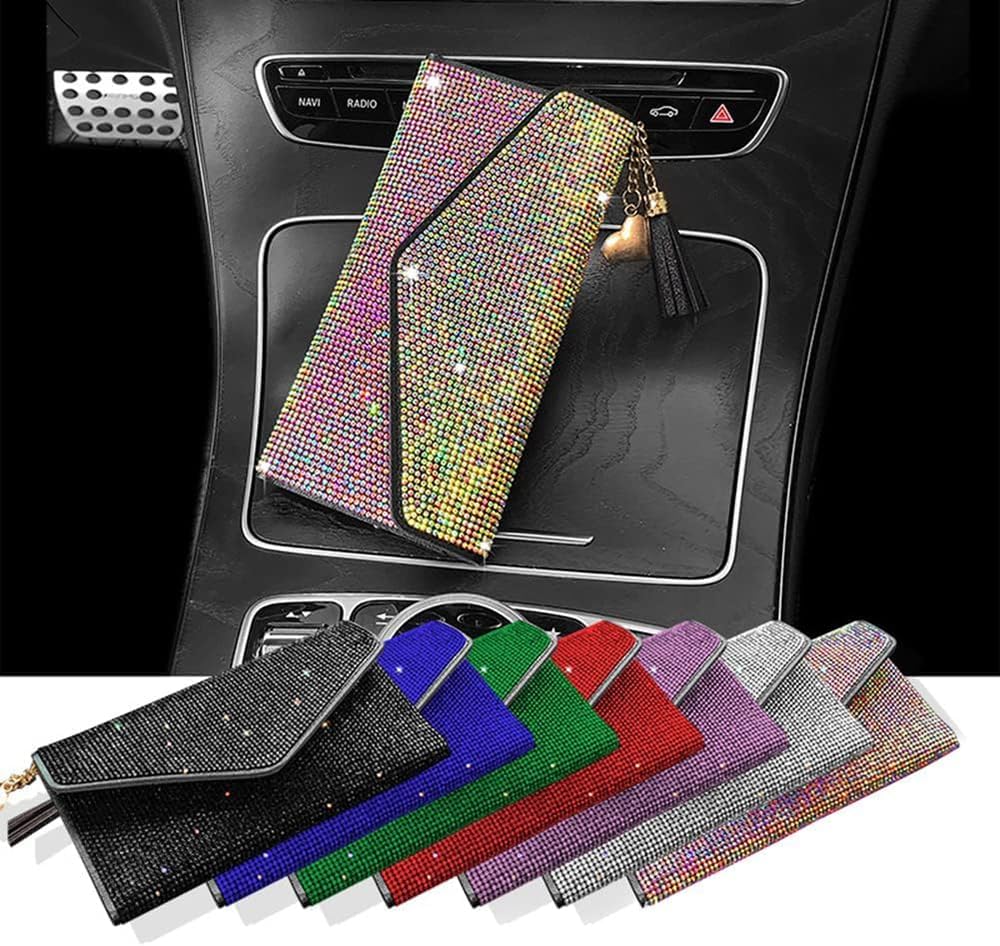 HOTBling Crystal Rhinestones Leather Pocket Card Case Wallet Organizer with Zipper Multifunctional Large Capacity Shining for Women Girls (White)