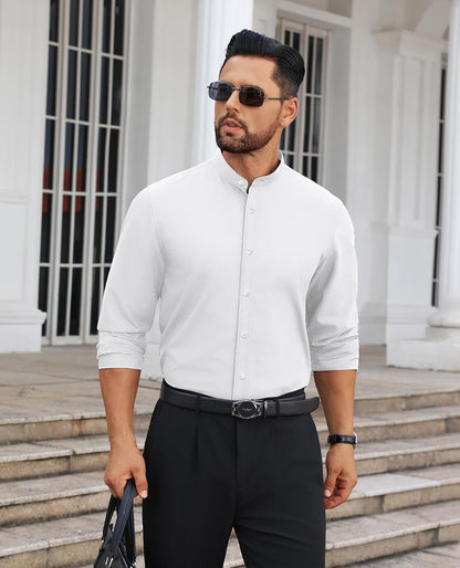 HOTLion Nardo Mens Dress Shirts Wrinkle Free Dress Shirts for Men Long Sleeve Button Down Shirts Banded Collar Shirts