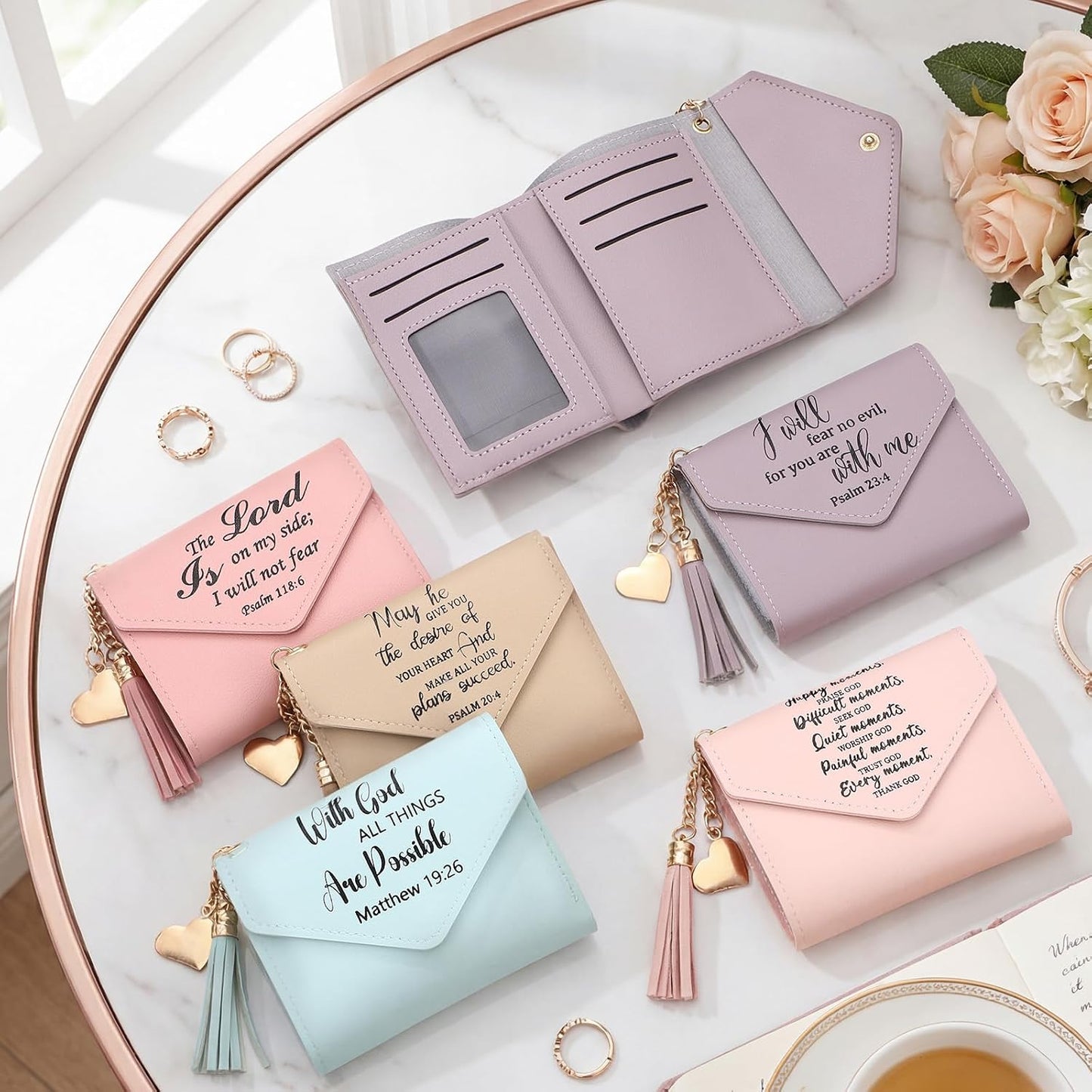 HOT10 Pcs Small Scripture Coin Purse Christian Church Bulk Gifts for Women Religious Purse Pouch with Tassel for Travel Women Employee(Colorful,Scripture)