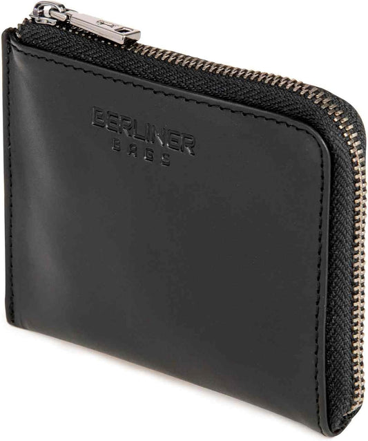 HOTBERLINER BAGS Genuine Leather Coin Purse Mark, Credit Card Holder, Mini Wallet with Zipper for Men and Women