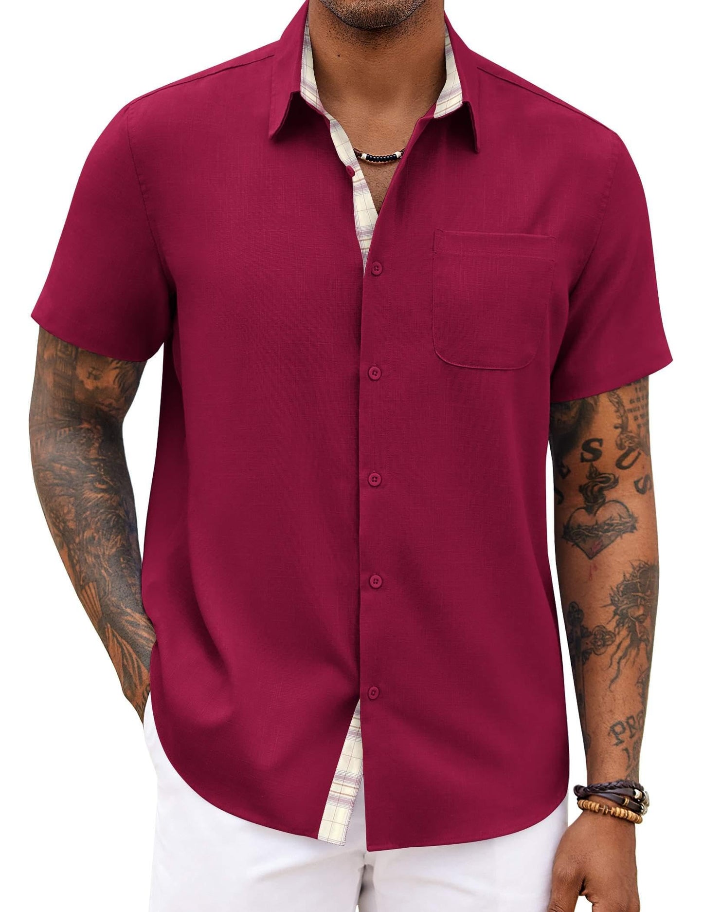 HOTCOOFANDY Men's Button Down Shirts Short Sleeve Casual Summer Beach Vacation Wedding Shirt with Pocket