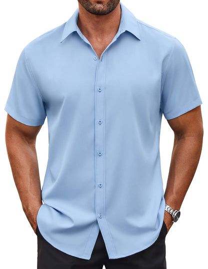 HOTCOOFANDY Men's Button Down Shirt Short Sleeve Dress Shirt Casual Beach Summer Wedding Shirt