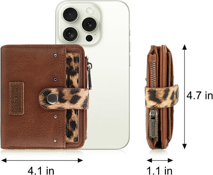 HOTMontana West X Wrangler Small Womens Wallet Leopard Print Women's Wallets, Card Cases & Money Organizers Small Bifold Card Wallet with Removable ID Window