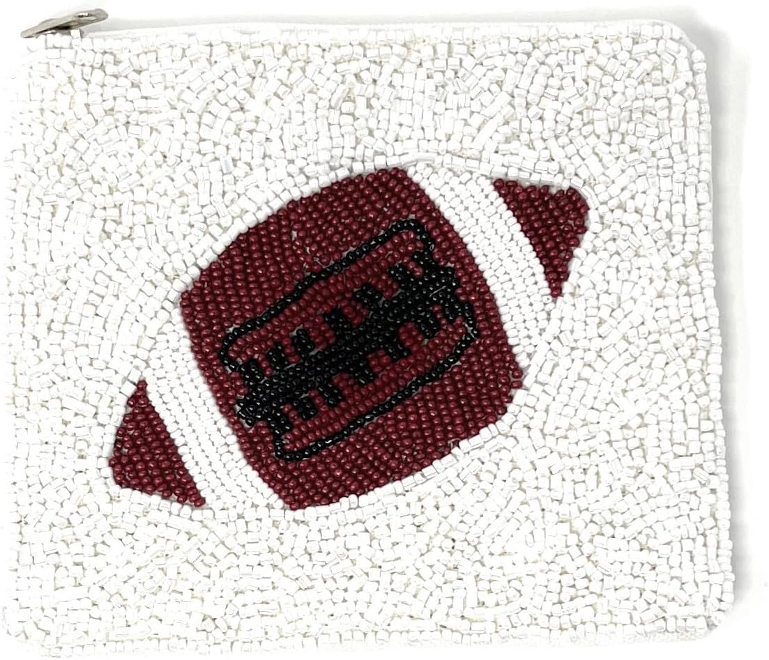 HOTFootball Beaded Coin Purse Pouch, Small Wallets for Her, Gift Card Pouch Birthday Gift, Football Fan Must Have