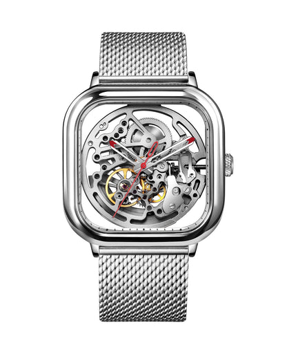 HOTCIGA Design Automatic Mechanical Watch C Series Skeleton Analog Wrist Watch with Milanese Strap Sapphire Crystal Mirror Gifts for Men and Women