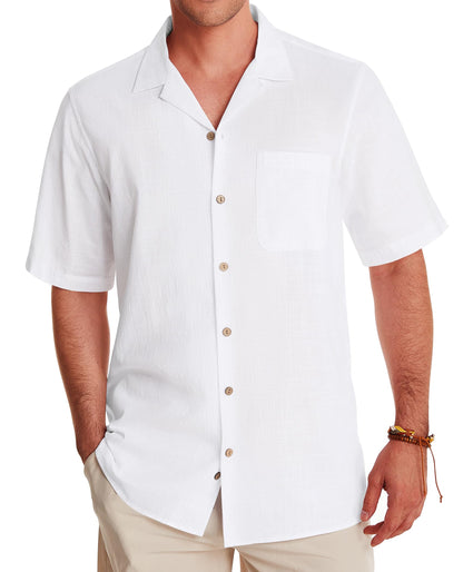 HOTAlimens & Gentle Mens Linen Shirts Cotton Hawaiian Shirts Short Sleeve Button Down Shirts Casual Summer Beach Tops