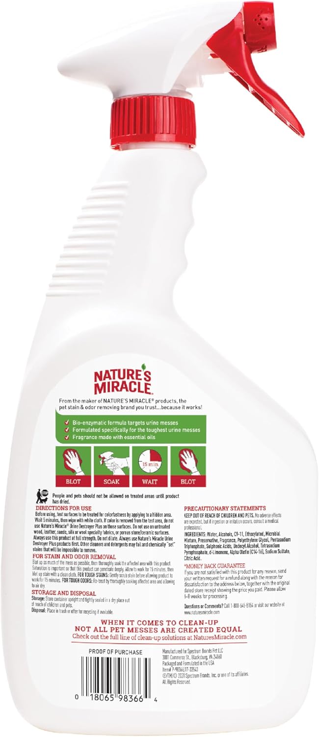 HOTNature's Miracle Urine Destroyer Plus for Dogs, Enzymatic Formula for Severe Dog Urine Stains, 32 oz