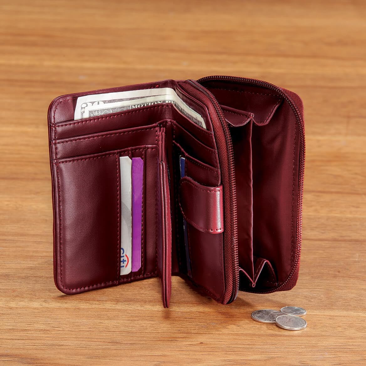 HOTFox Valley Traders Women's Patch Leather Multi-Pocket Wallet | Burgundy, Lambskin leather with polyurethane lining, Card Holder, Coin Slot, Compact, ID Window, Spacious, Stain Resistant