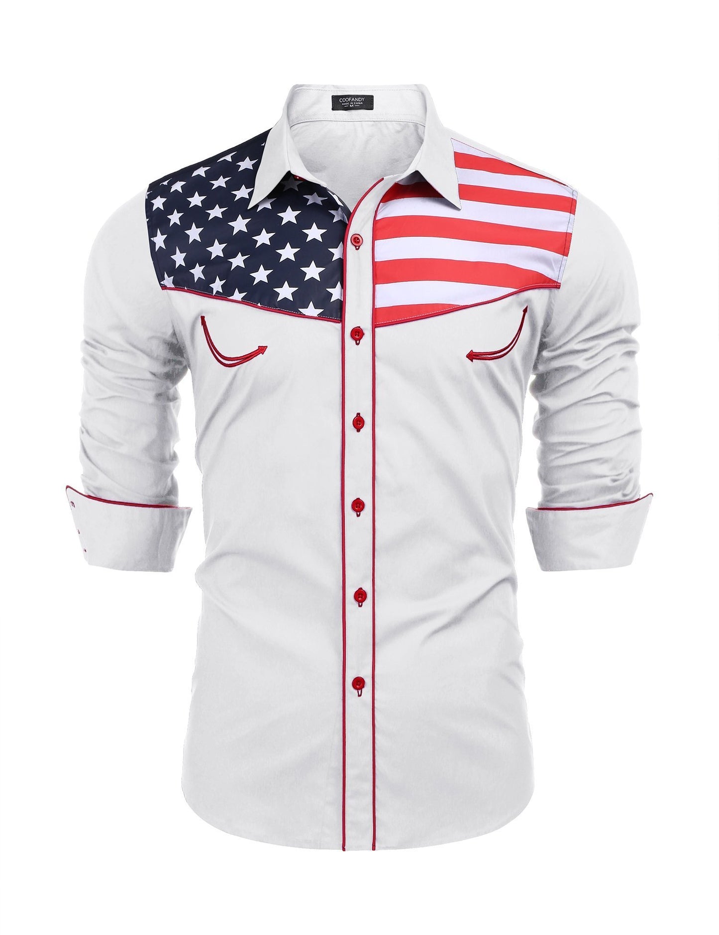 HOTCOOFANDY Men's American Flag Button Down Shirts Western Cowboy Shirt Slim Fit Patriotic Long Sleeve Shirt