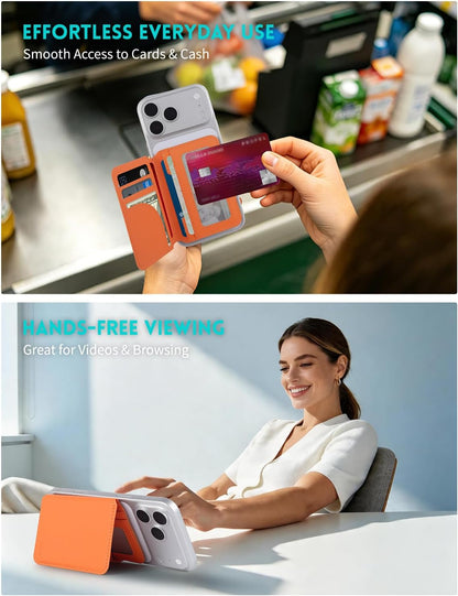 HOTSmall wallet for women,Magsafe Wallet for iphone,Credit Card Holder | magnetic wallet for iphone 17/16/15/14/13/12 Series,RFID Protection,Holds 6 Cards,ID Window,Cash Slot,Thin,Pocket Fit,Orange