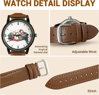 HOTCool Watch for Dad or Husband Retro Quartz Wrist Watch - Ideal Retirement Father‘s Day & Birthday Gift | Casual Vacation Style|Its 5 O‘Clock Somewhere Watch
