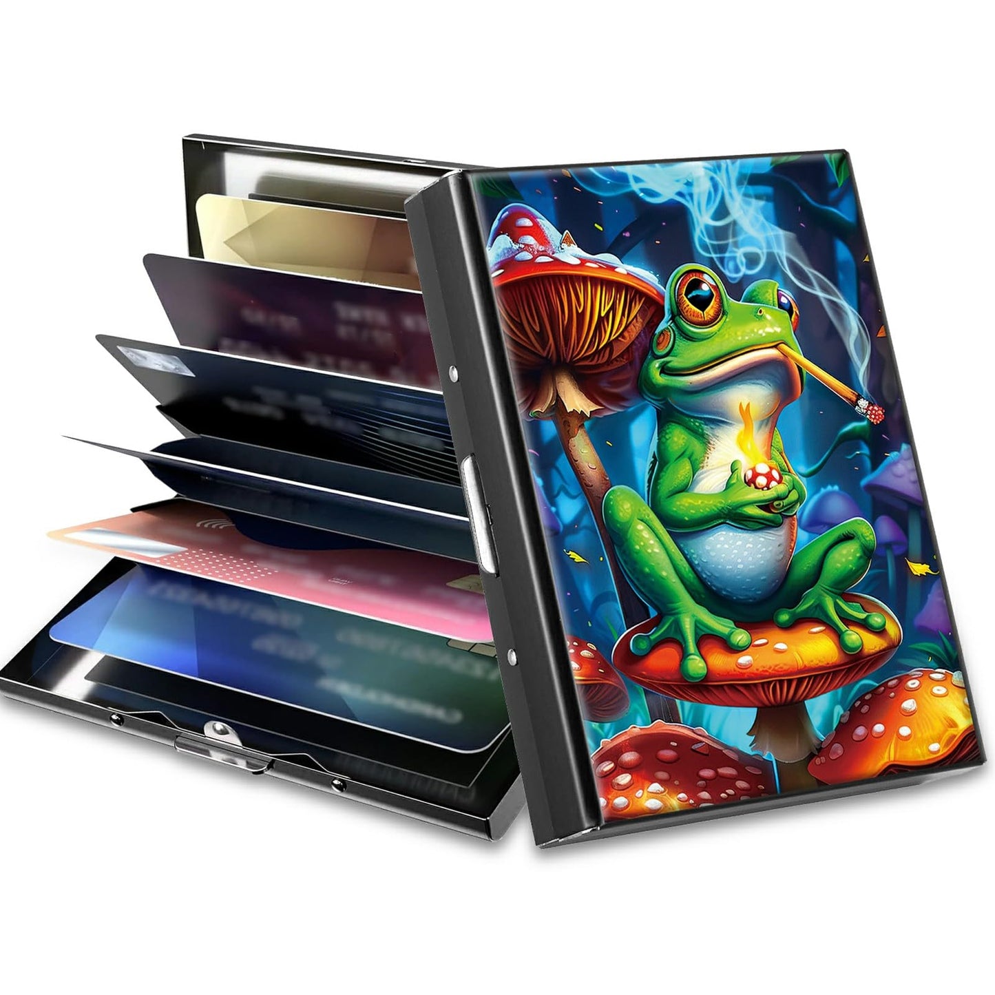 HOTCute Credit Card Holder with Zipper, Crow Skull RFID-Blocking Card Case Small Wallet for Women Men, Multi-slot Card Organizer Case Travel Accordion Wallet