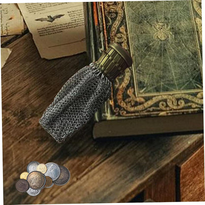 HOTHandmade 1920's English Coin Purse,Vintage Victorian Metal Mesh Coin Bag with Twist Lid,Gate Top & Chian Double Mesh Antique Change Purse