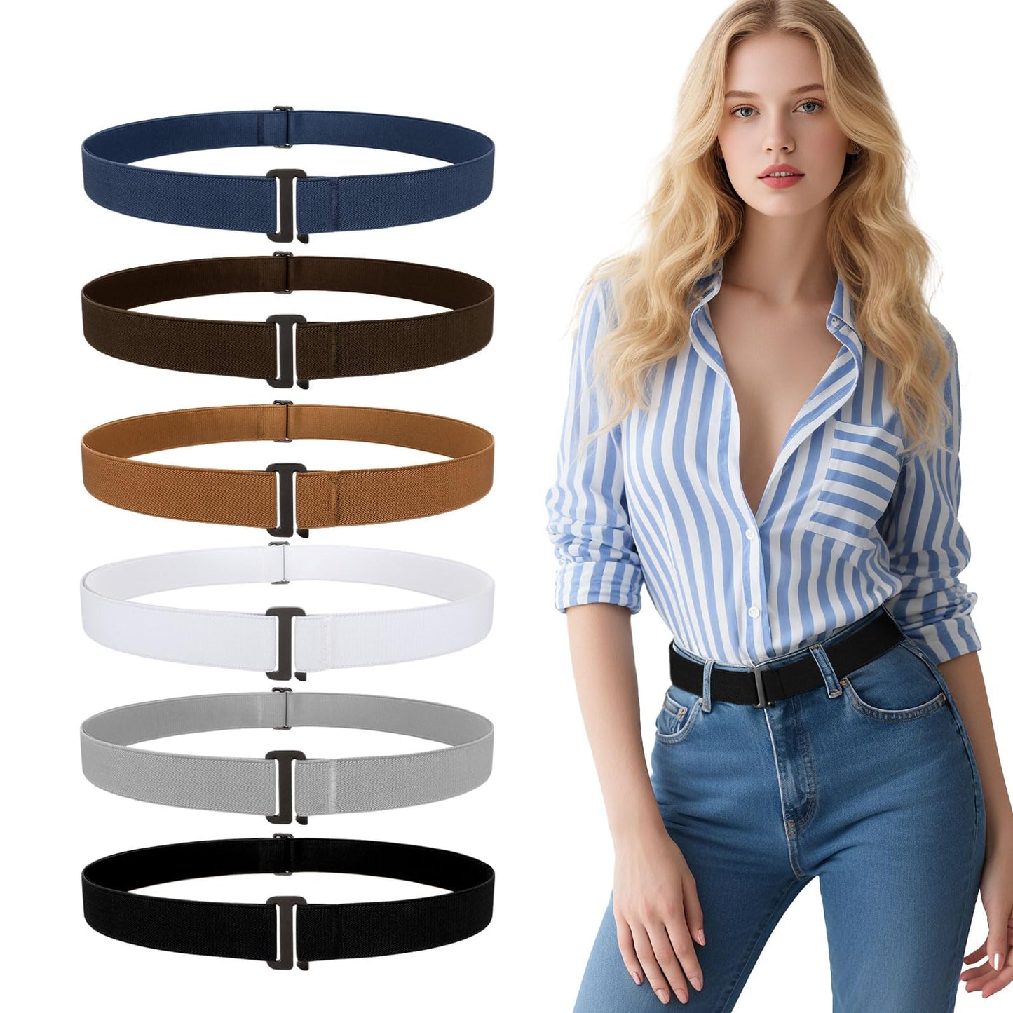 HOTJASGOOD 3/4/5/6 Pack No Show Stretch Belts for Women Invisible Elastic Belt for Jeans Pants Shirt Sweater Tuck Band