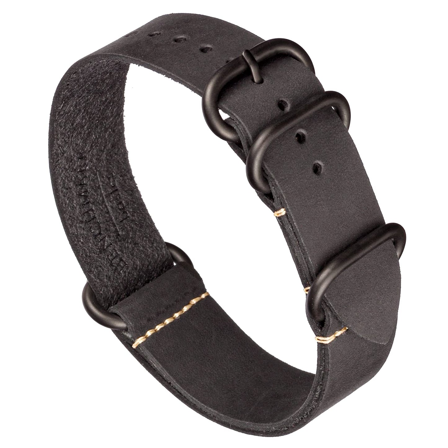HOTBenchmark Leather Watch Band - Crazy Horse Oiled Leather One-Piece Military Watch Strap - Brushed Stainless-Steel Hardware - 18mm, 20mm, 22mm or 24mm Widths