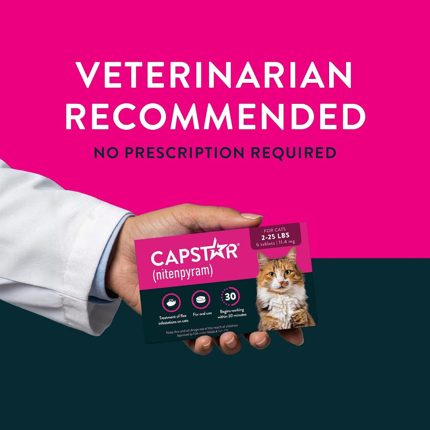 HOTCapstar (nitenpyram) Cat Flea Treatment, Fast-Acting Oral Flea Treatment for Cats 2-25 lbs, Vet-Recommended Medication Tablets Start Killing in 30 Minutes, 6 Doses