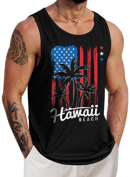 HOTVOGSTART Mens Hawaiian Beach Tank Tops Summer Vacation Muscle Top Graphic Sleeveless Shirts (S-3XL)