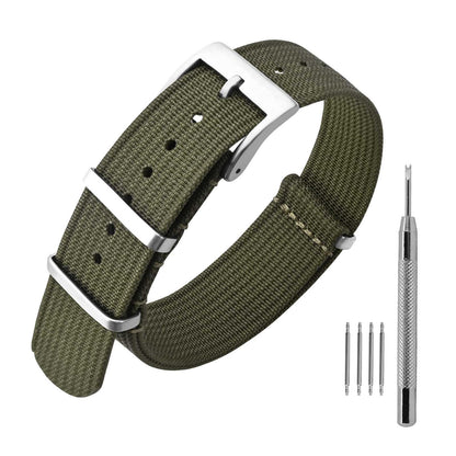 HOTANNEFIT Nylon Watch Band 16mm 18mm 20mm 22mm, One-Piece Waterproof Military Watch Straps with Heavy Buckle