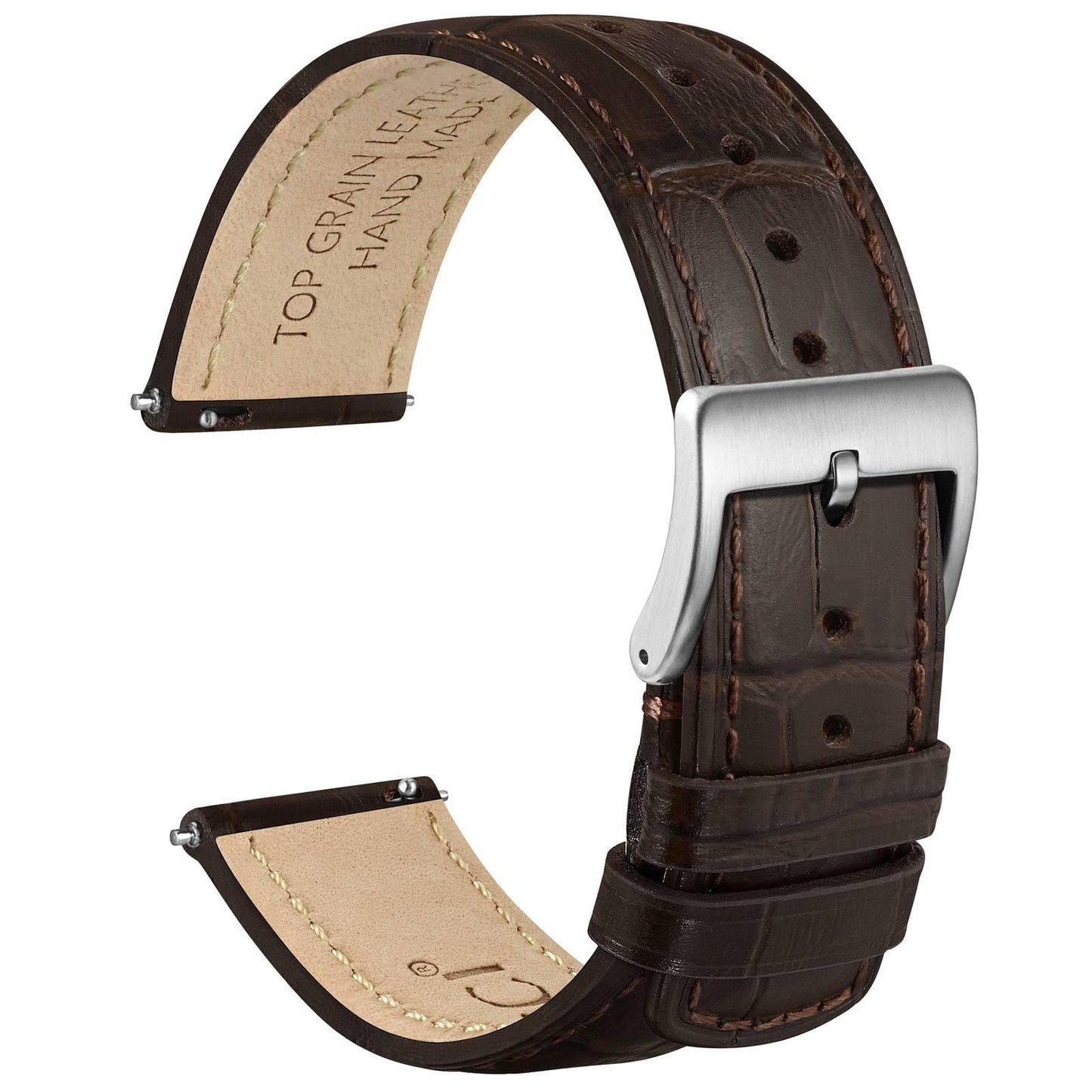 HOTWOCCI Watch Bands, Top Grain Leather, Embossed Alligator Grain, Quick Release, Band Width 18mm 20mm 22mm