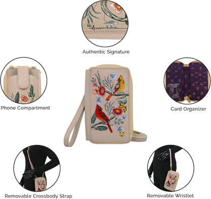 HOTAnuschka Women's Original Hand-Painted Genuine Leather RFID Blocking Smartphone Case & Wallet