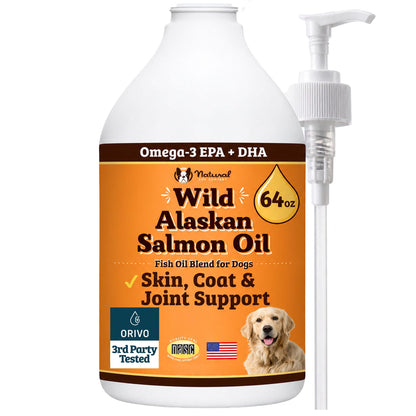 HOTNatural Dog Company Wild Alaskan Salmon Oil for Dogs - Omega 3 Fish Oil Supplement with EPA & DHA for Skin, Coat, Itch Relief, Joints, Heart & Immune Support, Liquid Food Topper, 16 oz