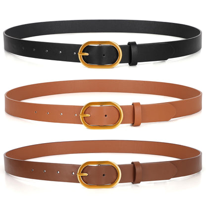 HOTXZQTIVE 3 Pack Plus Size Women's Leather Belts for Jeans Pants Dress Fashion Gold Buckle Ladies Waist Belt