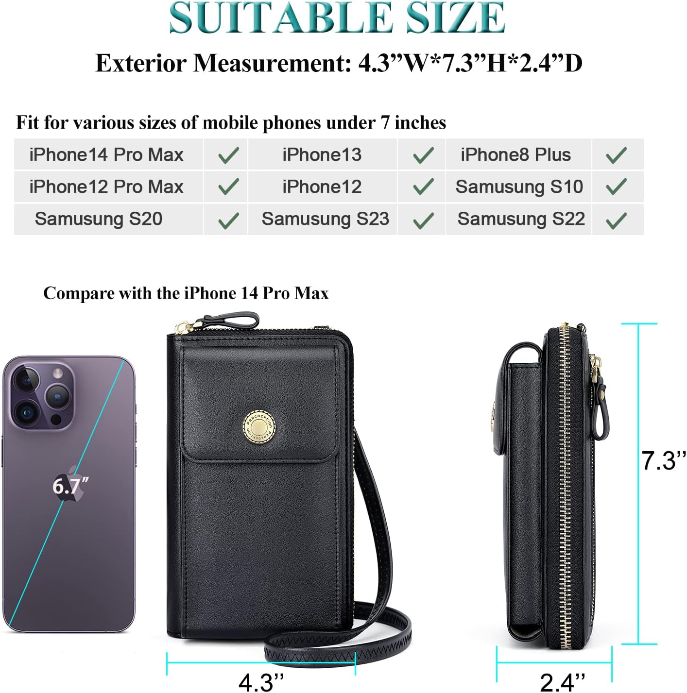 HOTPeacocktion RFID Crossbody Wallet Women Small Travel Leather Cell Phone Wallet Purse Zipper Crossbody Bag