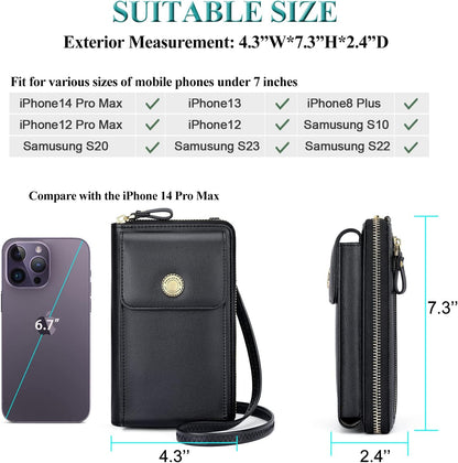 HOTPeacocktion RFID Crossbody Wallet Women Small Travel Leather Cell Phone Wallet Purse Zipper Crossbody Bag