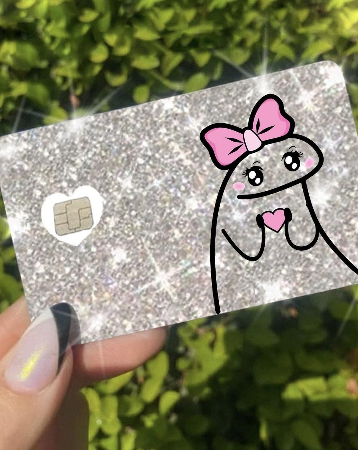 HOTExotixCard The Original Reflective Sticker Ultra Bling Debit - Credit Card Shiny Skin Removable Cover Especially Bright Back Information Card Cover Silver Heart ExotixLuv Luxury (Bow Pink Hot)