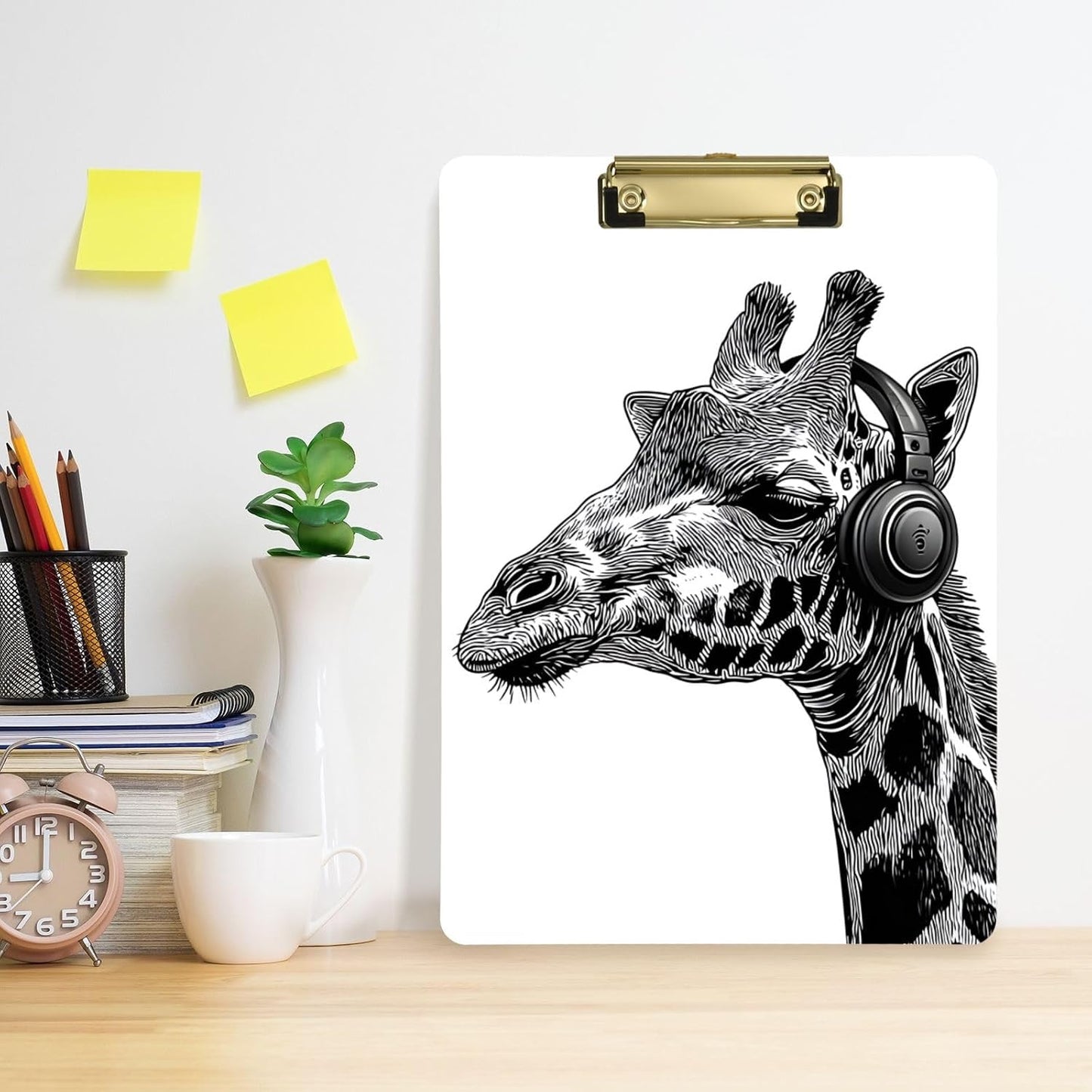 HOTGiraffe Headphone White Acrylic Clipboard, A4 Letter Size Standard Clipboard with Gold Finish Clip, Decorative Funny Clipboards for Women, Nurses, Office 9" X 12.5"