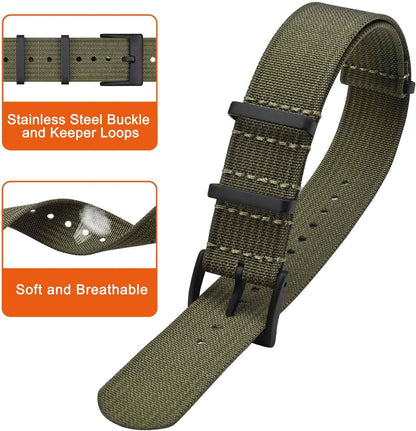 HOTANNEFIT Nylon Watch Band 16mm 18mm 20mm 22mm, One-Piece Waterproof Military Watch Straps with Heavy Buckle