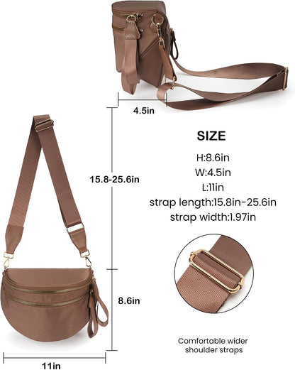 HOTFEIBOON Spacious Nylon Crossbody Bag Bum Bag Handbags Wallets Purses Trendy Shoulder Bag for Women